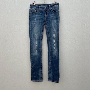 Miss Me Straight Leg Blue Jeans with Distressed Look